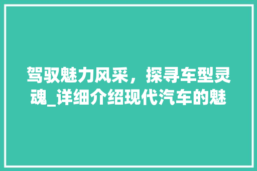 驾驭魅力风采，探寻车型灵魂_详细介绍现代汽车的魅力之路