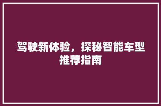 驾驶新体验，探秘智能车型推荐指南
