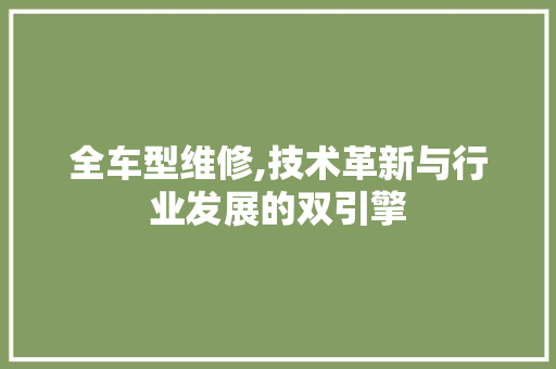 全车型维修,技术革新与行业发展的双引擎