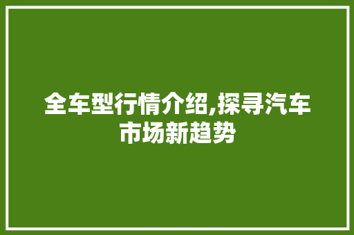 全车型行情介绍,探寻汽车市场新趋势
