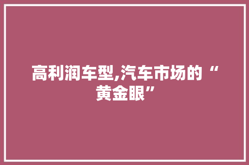 高利润车型,汽车市场的“黄金眼”