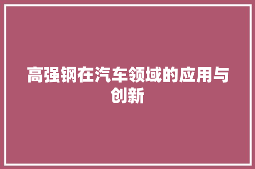 高强钢在汽车领域的应用与创新 新款车型
