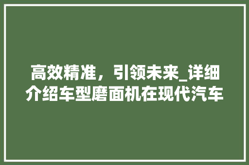高效精准，引领未来_详细介绍车型磨面机在现代汽车制造中的应用