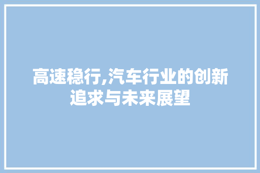 高速稳行,汽车行业的创新追求与未来展望