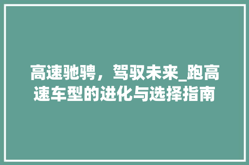 高速驰骋，驾驭未来_跑高速车型的进化与选择指南