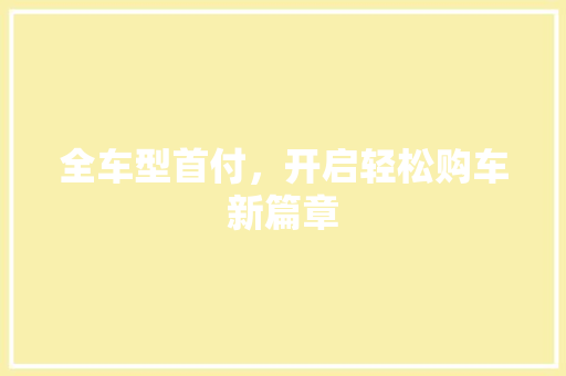 全车型首付，开启轻松购车新篇章