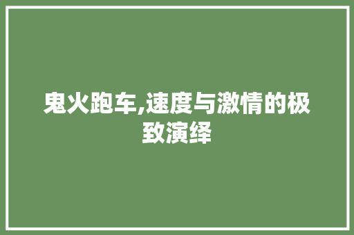 鬼火跑车,速度与激情的极致演绎