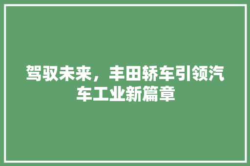 驾驭未来，丰田轿车引领汽车工业新篇章