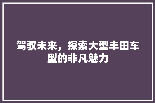 驾驭未来，探索大型丰田车型的非凡魅力