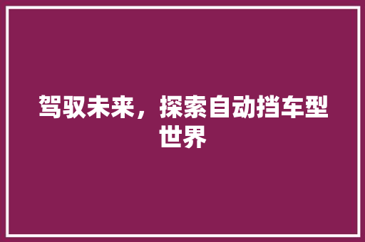 驾驭未来，探索自动挡车型世界 底盘配件
