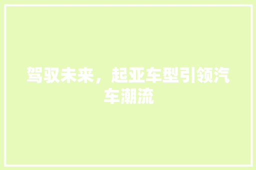 驾驭未来，起亚车型引领汽车潮流