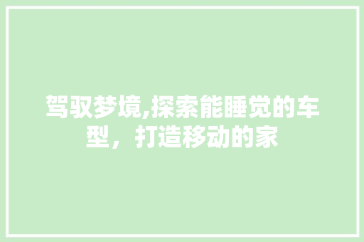 驾驭梦境,探索能睡觉的车型，打造移动的家