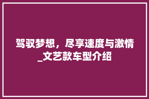 驾驭梦想，尽享速度与激情_文艺款车型介绍