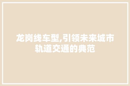 龙岗线车型,引领未来城市轨道交通的典范
