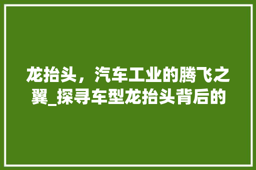 龙抬头，汽车工业的腾飞之翼_探寻车型龙抬头背后的科技与未来