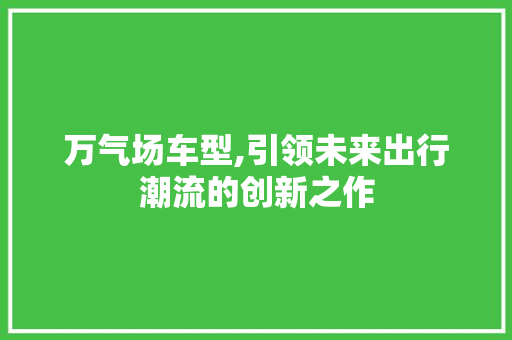 万气场车型,引领未来出行潮流的创新之作