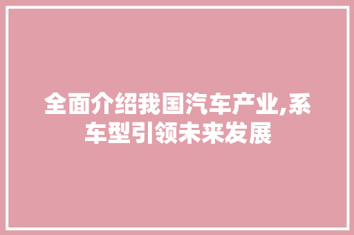 全面介绍我国汽车产业,系车型引领未来发展
