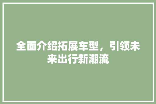 全面介绍拓展车型，引领未来出行新潮流