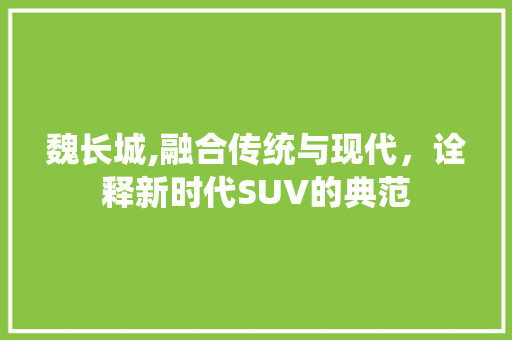 魏长城,融合传统与现代，诠释新时代SUV的典范
