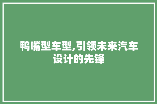 鸭嘴型车型,引领未来汽车设计的先锋