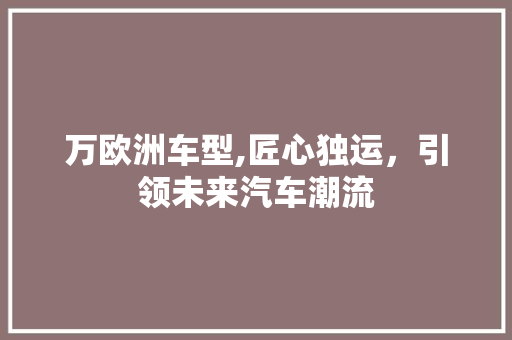 万欧洲车型,匠心独运，引领未来汽车潮流