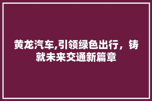 黄龙汽车,引领绿色出行，铸就未来交通新篇章