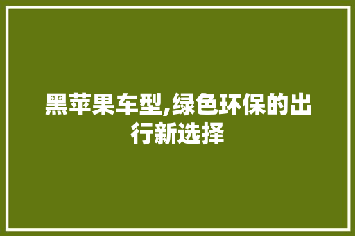 黑苹果车型,绿色环保的出行新选择
