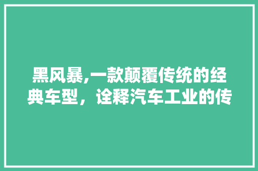 黑风暴,一款颠覆传统的经典车型，诠释汽车工业的传奇
