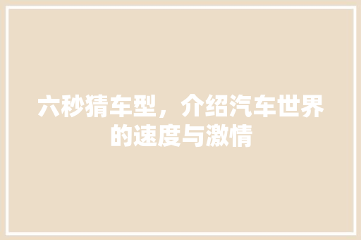 六秒猜车型，介绍汽车世界的速度与激情