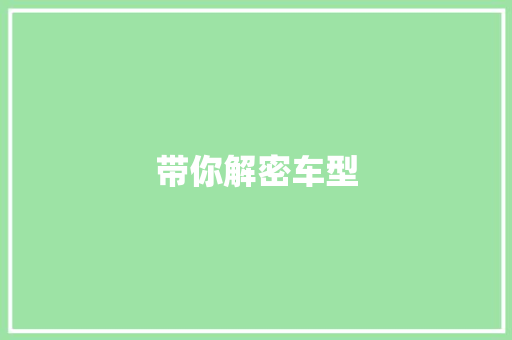 带你解密车型