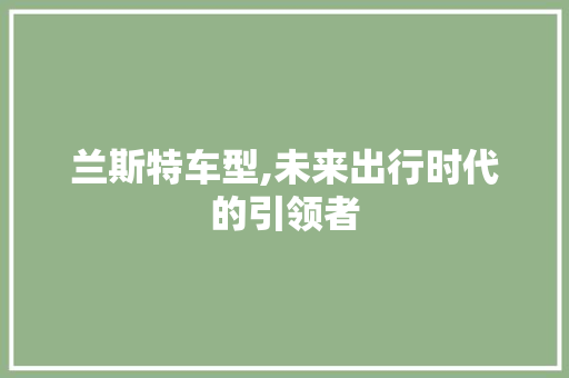 兰斯特车型,未来出行时代的引领者