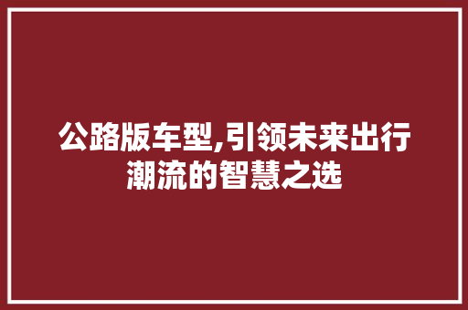 公路版车型,引领未来出行潮流的智慧之选