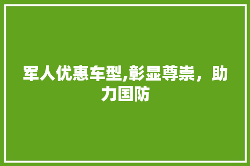 军人优惠车型,彰显尊崇，助力国防