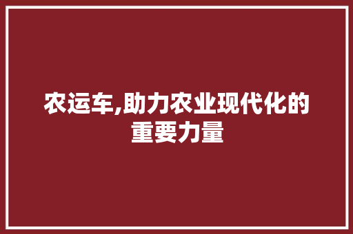 农运车,助力农业现代化的重要力量