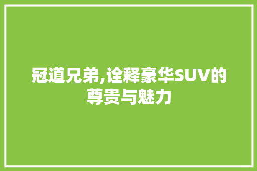 冠道兄弟,诠释豪华SUV的尊贵与魅力
