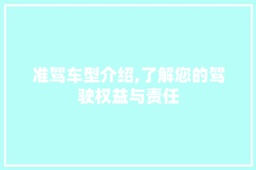 准驾车型介绍,了解您的驾驶权益与责任