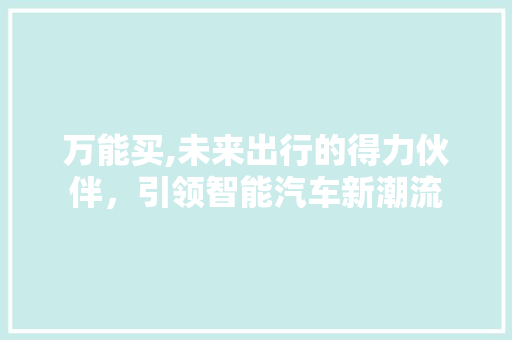 万能买,未来出行的得力伙伴，引领智能汽车新潮流