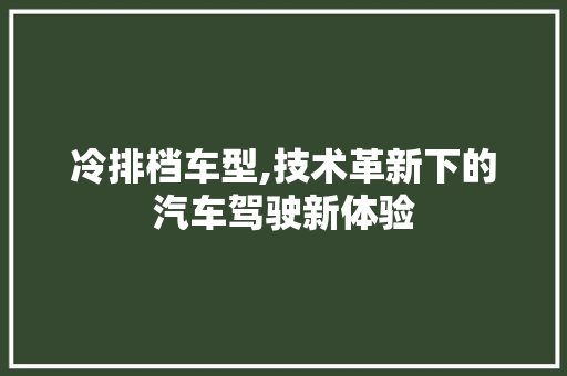 冷排档车型,技术革新下的汽车驾驶新体验
