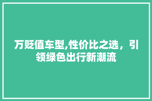万贬值车型,性价比之选，引领绿色出行新潮流 汽车配件