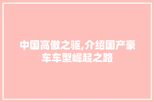 中国高傲之驱,介绍国产豪车车型崛起之路