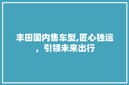 丰田国内售车型,匠心独运，引领未来出行