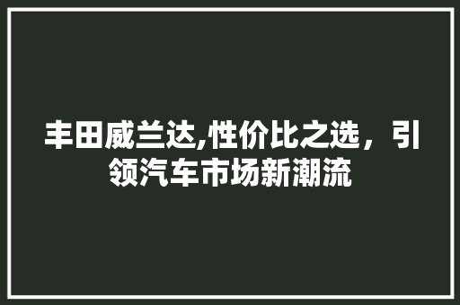 丰田威兰达,性价比之选，引领汽车市场新潮流 车灯配件