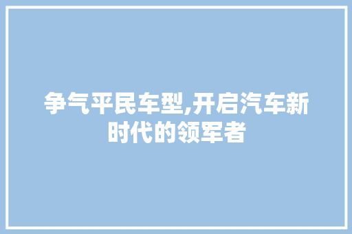 争气平民车型,开启汽车新时代的领军者