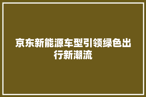 京东新能源车型引领绿色出行新潮流