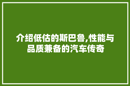介绍低估的斯巴鲁,性能与品质兼备的汽车传奇