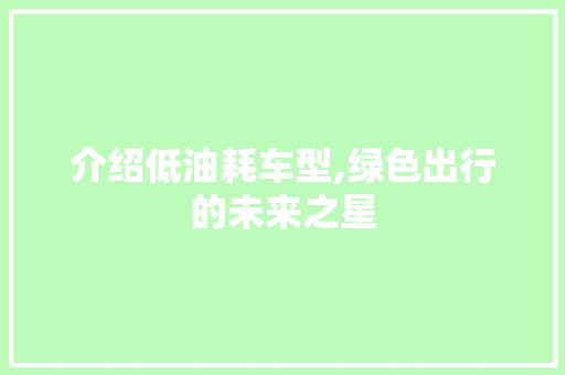 介绍低油耗车型,绿色出行的未来之星