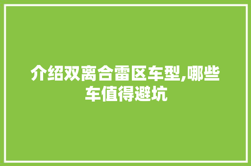 介绍双离合雷区车型,哪些车值得避坑