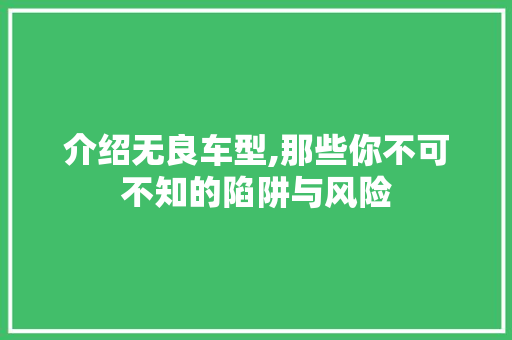 介绍无良车型,那些你不可不知的陷阱与风险