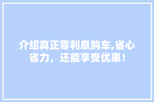 介绍真正零利息购车,省心省力，还能享受优惠！