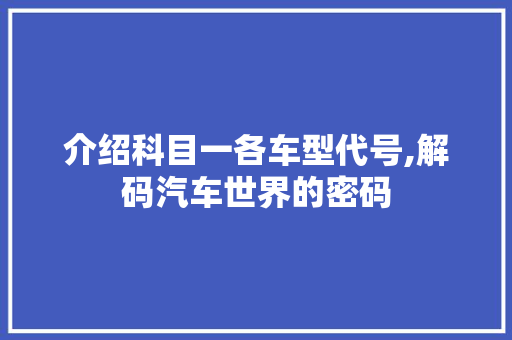 介绍科目一各车型代号,解码汽车世界的密码